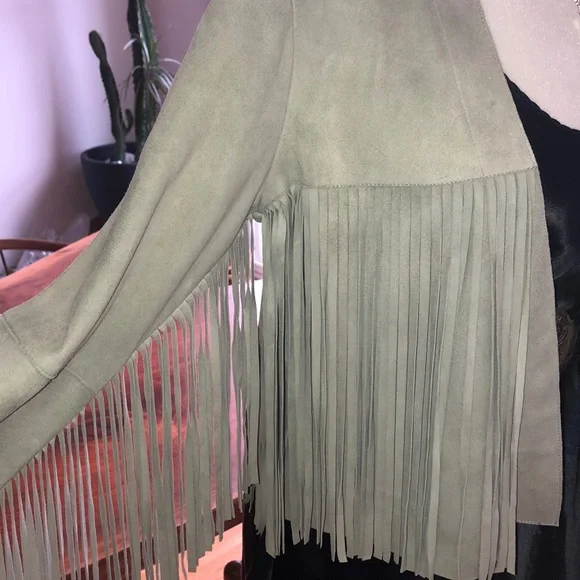 Suede Fringe Jacket. Dove grey S - Picture 3 of 10